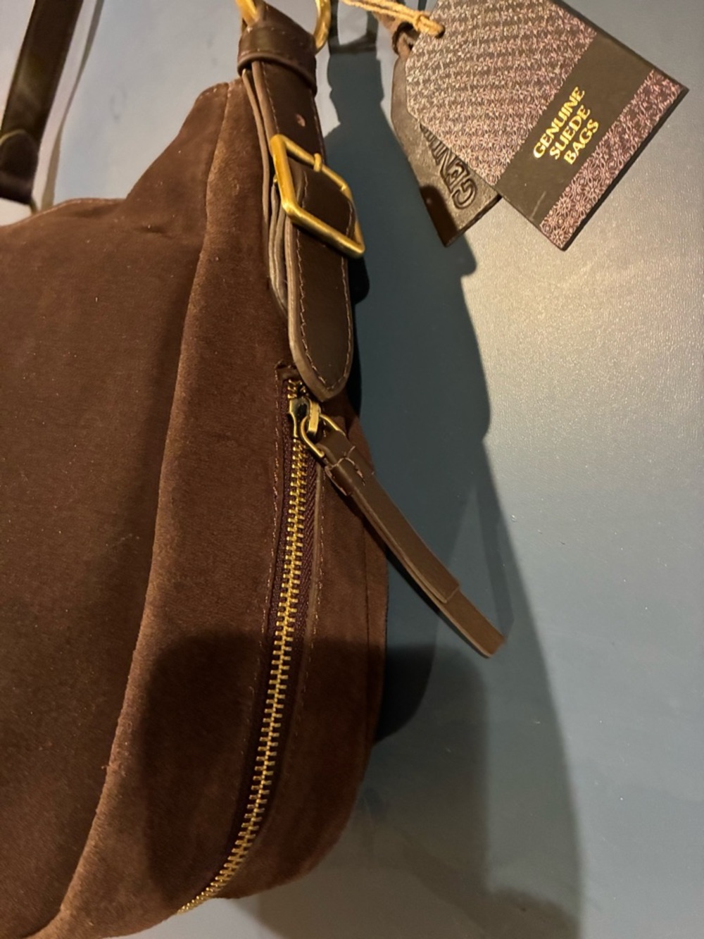 Classic Brown Suede Leather Shoulder Bag NWT - Picture 4 of 6